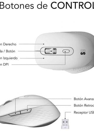 Ratón Ergonómico Inalámbrico por Bluetooth/ 2.4GHz Subblim Curve Ergo Dual Battery/ Batería recargable/ Hasta 1600 DPI/ Blanco - Tiensol