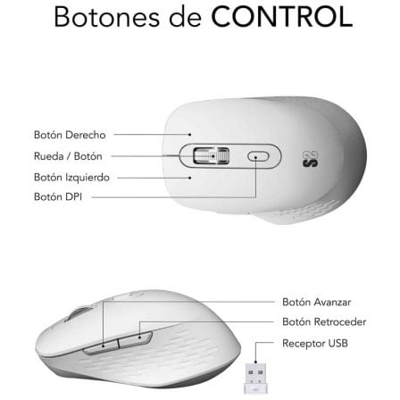 Ratón Ergonómico Inalámbrico por Bluetooth/ 2.4GHz Subblim Curve Ergo Dual Battery/ Batería recargable/ Hasta 1600 DPI/ Blanco - Tiensol