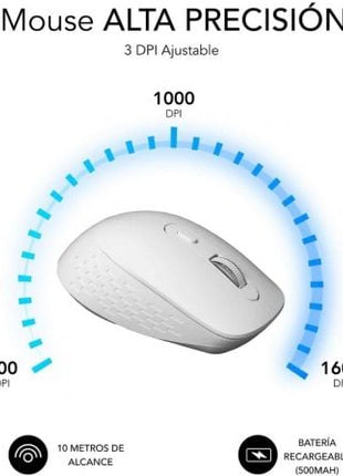 Ratón Ergonómico Inalámbrico por Bluetooth/ 2.4GHz Subblim Curve Ergo Dual Battery/ Batería recargable/ Hasta 1600 DPI/ Blanco - Tiensol