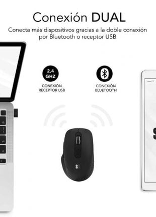 Ratón Ergonómico Inalámbrico por Bluetooth/ 2.4GHz Subblim Curve Ergo Dual Battery/ Batería recargable/ Hasta 1600 DPI/ Negro - Tiensol