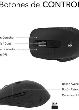 Ratón Ergonómico Inalámbrico por Bluetooth/ 2.4GHz Subblim Curve Ergo Dual Battery/ Batería recargable/ Hasta 1600 DPI/ Negro - Tiensol