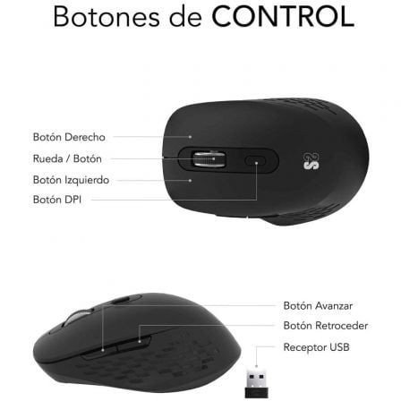 Ratón Ergonómico Inalámbrico por Bluetooth/ 2.4GHz Subblim Curve Ergo Dual Battery/ Batería recargable/ Hasta 1600 DPI/ Negro - Tiensol