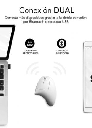 Ratón Ergonómico Inalámbrico por Bluetooth/ 2.4GHz Subblim Glide Vertical Ergo Dual Battery/ Batería Recargable/ Hasta 1600 DPI/ Blanco - Tiensol