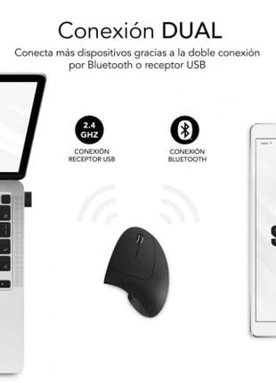 Ratón Ergonómico Inalámbrico por Bluetooth/ 2.4GHz Subblim Glide Vertical Ergo Dual Battery/ Batería Recargable/ Hasta 1600 DPI/ Negro - Tiensol