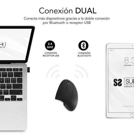 Ratón Ergonómico Inalámbrico por Bluetooth/ 2.4GHz Subblim Glide Vertical Ergo Dual Battery/ Batería Recargable/ Hasta 1600 DPI/ Negro - Tiensol