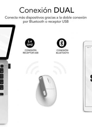 Ratón Ergonómico Inalámbrico por Bluetooth/ 2.4GHz Subblim Nature Vertical Ergo Dual Battery/ Batería Recargable/ Hasta 4000 DPI/ Blanco - Tiensol