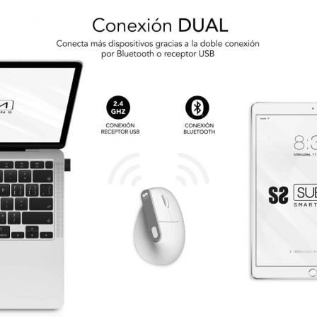 Ratón Ergonómico Inalámbrico por Bluetooth/ 2.4GHz Subblim Nature Vertical Ergo Dual Battery/ Batería Recargable/ Hasta 4000 DPI/ Blanco - Tiensol