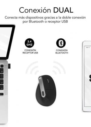 Ratón Ergonómico Inalámbrico por Bluetooth/ 2.4GHz Subblim Nature Vertical Ergo Dual Battery/ Batería Recargable/ Hasta 4000 DPI/ Negro - Tiensol