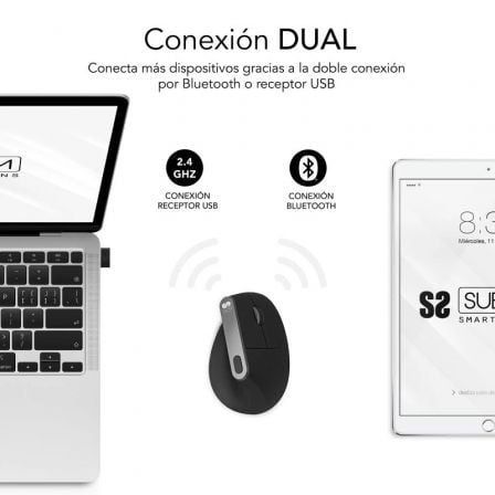 Ratón Ergonómico Inalámbrico por Bluetooth/ 2.4GHz Subblim Nature Vertical Ergo Dual Battery/ Batería Recargable/ Hasta 4000 DPI/ Negro - Tiensol