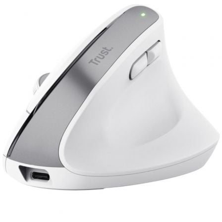 Ratón Ergonómico Inalámbrico por Bluetooth Trust Bayo+/ Batería Recargable/ Hasta 2400 DPI/ Blanco - Tiensol