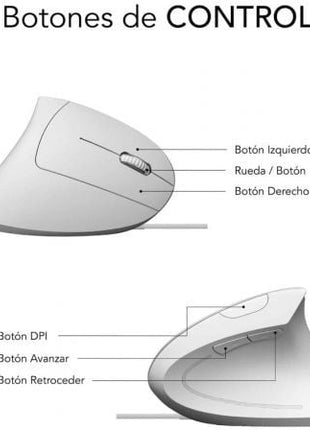 Ratón Ergonómico Subblim Glide Vertical Ergo Wired/ Hasta 1600 DPI/ Blanco - Tiensol