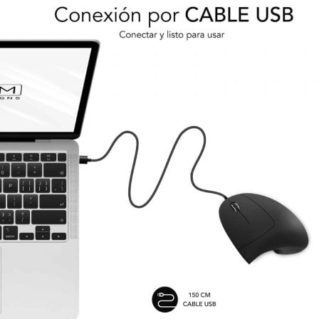 Ratón Ergonómico Subblim Glide Vertical Ergo Wired/ Hasta 1600 DPI/ Negro - Tiensol