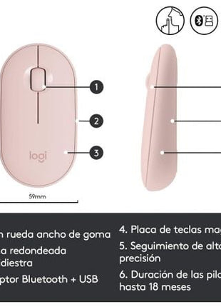 Ratón Inalámbrico por Bluetooth/ 2.4GHz Logitech Pebble M350/ Hasta 1000 DPI/ Rosa - Tiensol