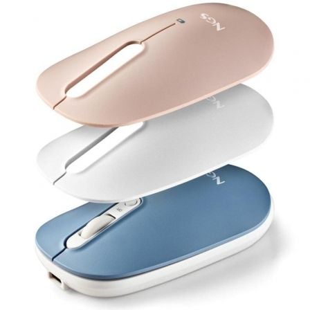 Ratón Inalámbrico por Bluetooth NGS Shell - RB/ Batería recargable/ Hasta 1600 DPI/ Azul/ Blanco/ Rosa - Tiensol