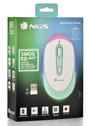 Ratón Inalámbrico por Bluetooth NGS Smog Mint - RB/ Batería recargable/ Hasta 2400 DPI/ Verde Menta - Tiensol