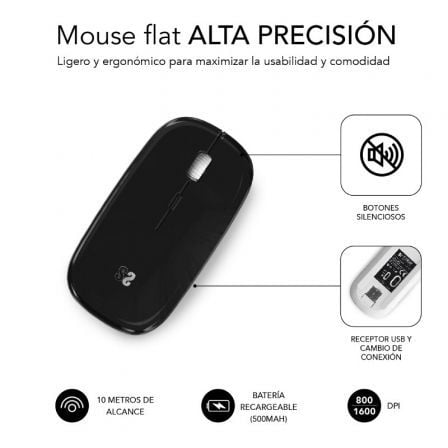 Ratón Inalámbrico por Bluetooth Subblim Dual Flat/ Batería recargable/ Hasta 1600 DPI - Tiensol