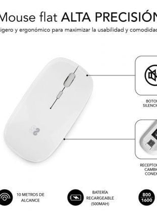 Ratón Inalámbrico por Bluetooth Subblim Dual Flat/ Batería recargable/ Hasta 1600 DPI/ Blanco - Tiensol