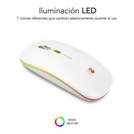 Ratón Inalámbrico por Bluetooth Subblim LED Dual Flat/ Batería recargable/ Hasta 1600 DPI/ Blanco - Tiensol