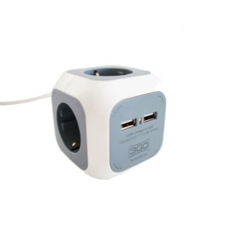 Regleta 3GO REG4CUBEUSB/ 4 Tomas de corriente/ 2 USB/ Cable 1.4m/ Blanca y Gris - Tiensol