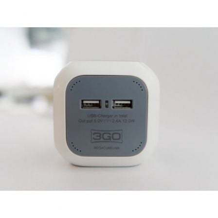 Regleta 3GO REG4CUBEUSB/ 4 Tomas de corriente/ 2 USB/ Cable 1.4m/ Blanca y Gris - Tiensol