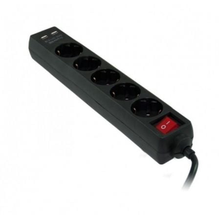 Regleta con interruptor 3GO REG5USB/ 5 Tomas de corriente/ 2 USB/ Cable 1.5m/ Negra - Tiensol