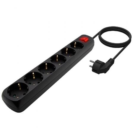 Regleta con Interruptor Aisens A154 - 0536/ 6 Tomas de Corriente/ Cable 1.4m/ Negro - Tiensol