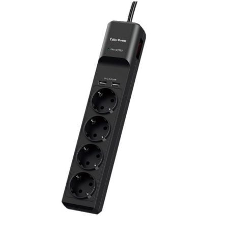 Regleta con interruptor Cyberpower P0420SUD0 - DE/ 4 Tomas de corriente/ 2 USB/ Cable 1.8m/ Negra - Tiensol