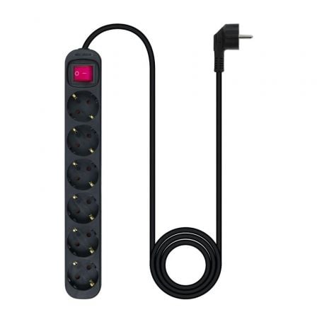 Regleta con Interruptor Nanocable 10.37.0006 - BK/ 6 Tomas de Corriente/ Cable 1.4m/ Negro - Tiensol