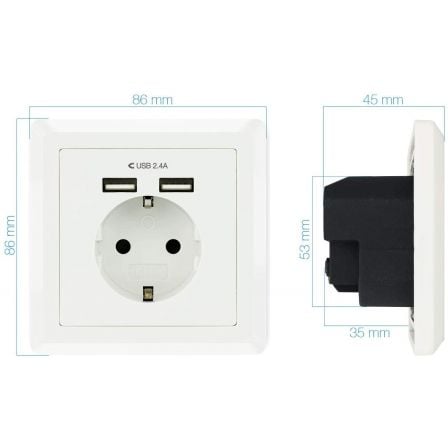 Roseta de Pared Nanocable 10.35.0010/ 1 Schuko/ 2 USB - Tiensol