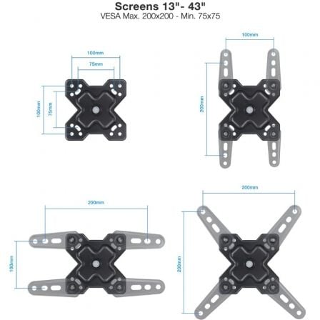 Soporte de Pared Extensible/ Giratorio/ Inclinable TooQ LP1343TN - B para TV de 13 - 43'/ hasta 20kg - Tiensol