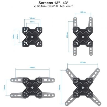 Soporte de Pared Extensible/ Giratorio/ Inclinable TooQ LP1344TN - B para TV de 13 - 43'/ hasta 20kg - Tiensol