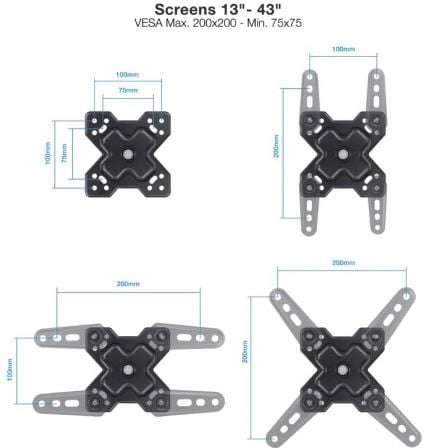 Soporte de Pared Extensible/ Giratorio/ Inclinable TooQ LP1345TN - B para TV de 13 - 43'/ hasta 20kg - Tiensol