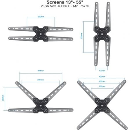 Soporte de Pared Extensible/ Giratorio/ Inclinable TooQ LP1355TN - B para TV de 13 - 55'/ hasta 25kg - Tiensol