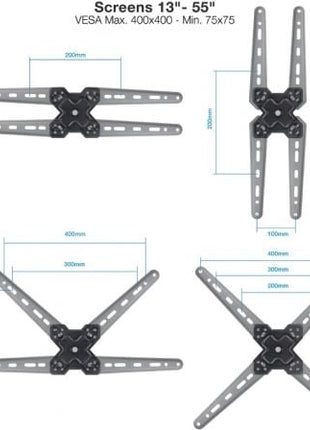 Soporte de Pared Extensible/ Giratorio/ Inclinable TooQ LP1356TN - B para TV de 13 - 55'/ hasta 25kg - Tiensol