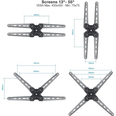 Soporte de Pared Extensible/ Giratorio/ Inclinable TooQ LP1356TN - B para TV de 13 - 55'/ hasta 25kg - Tiensol