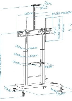 Soporte de Suelo con Ruedas Inclinable/ Nivelable TooQ FS20404HM - B para TV de 60 - 100'/ hasta 100kg - Tiensol