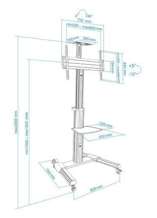 Soporte de Suelo Inclinable/ Ajustable con Ruedas TooQ FS1870M - B para TV de 37 - 70'/ hasta 50kg - Tiensol