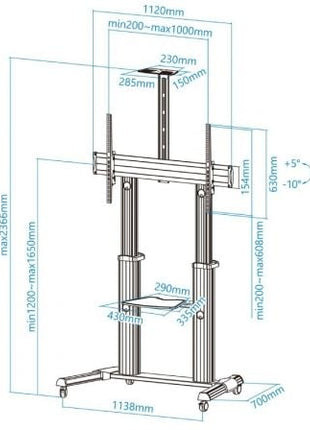 Soporte de Suelo Inclinable/ Ajustable con Ruedas TooQ FS20300M - B para TV de 60 - 100'/ hasta 100kg - Tiensol