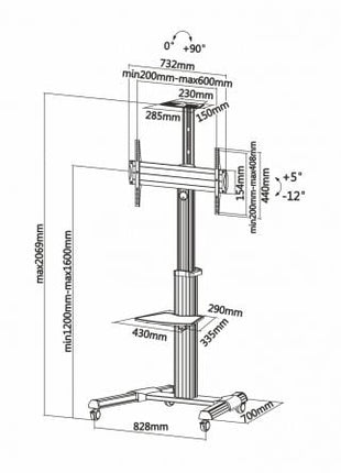 Soporte de Suelo Inclinable con Ruedas Aisens FT70TRE - 037 para TV 37 - 70'/ hasta 50kg - Tiensol