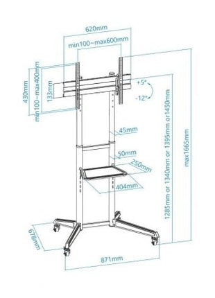 Soporte de Suelo Inclinable con Ruedas TooQ FS1170M - B para TV de 37 - 70'/ hasta 50kg - Tiensol