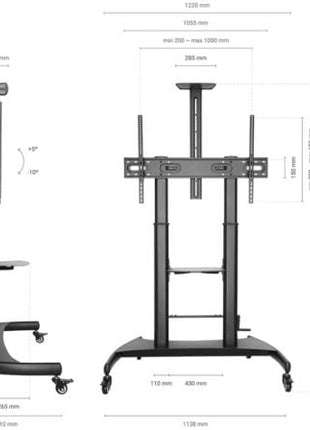 Soporte de Suelo Inclinable con Ruedas y Manivela Aisens FT100TE - 123 para TV 60 - 100'/ hasta 100kg - Tiensol