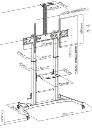 Soporte de Suelo Inclinable con Ruedas y Manivela Aisens FT100TE - 171 para TV 60 - 100'/ hasta 100kg - Tiensol