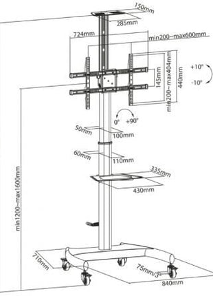 Soporte de Suelo Inclinable/ Giratorio con Ruedas y Manivela Aisens FT70TE - 169 para TV 37 - 70'/ hasta 50kg - Tiensol