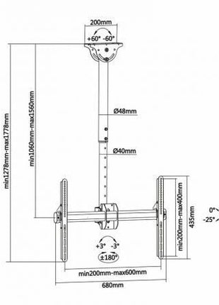 Soporte de Techo Giratorio/ Inclinable/ Extensible/ Nivelable Aisens CT70TSLE - 033 para TV de 37 - 70'/ hasta 50kg - Tiensol