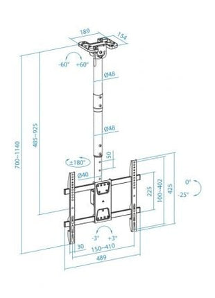 Soporte de Techo Giratorio/ Inclinable/ Nivelable TooQ LPCE1175TSLI - B para TV de 32 - 75'/ hasta 60kg - Tiensol