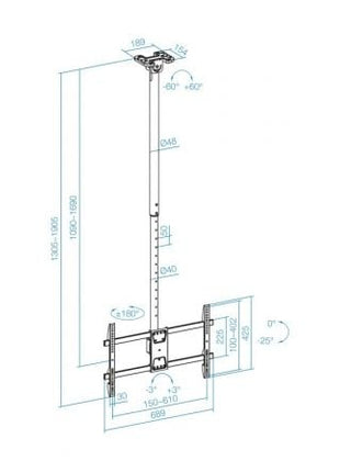 Soporte de Techo Giratorio/ Inclinable/ Nivelable TooQ LPCE1186TSLI - XL - B para TV de 43 - 86'/ hasta 60kg - Tiensol