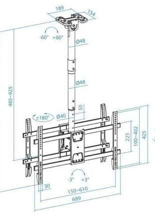 Soporte de Techo Giratorio/ Inclinable/ Nivelable TooQ LPCE2286TSLI - B para 2 TV de 43 - 86'/ hasta 100kg - Tiensol