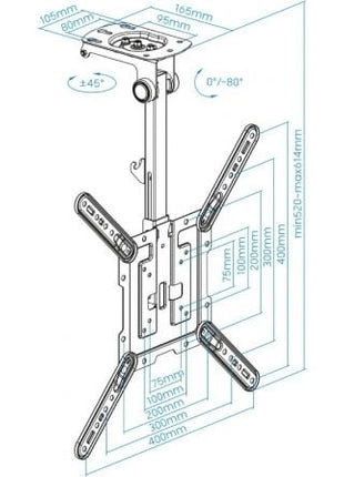 Soporte de Techo Giratorio/ Inclinable TooQ LPCE1123TSLI - B para TV de 23 - 55'/ hasta 20kg - Tiensol