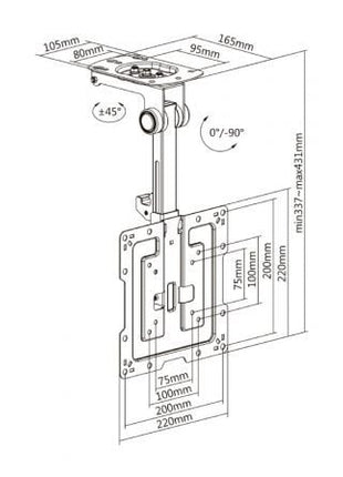 Soporte de Techo Giratorio/ Plegable Aisens CT43S - 187 para TV de 19 - 43'/ hasta 20kg - Tiensol