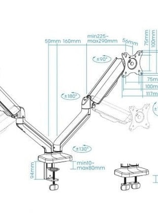 Soporte para 2 Monitores TooQ DB5132TNR - B/ hasta 9kg - Tiensol